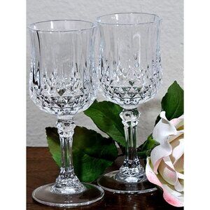 2 Cristal d'Arques Longchamp Wine Glasses 6.5" cut crystal 1980s France vintage